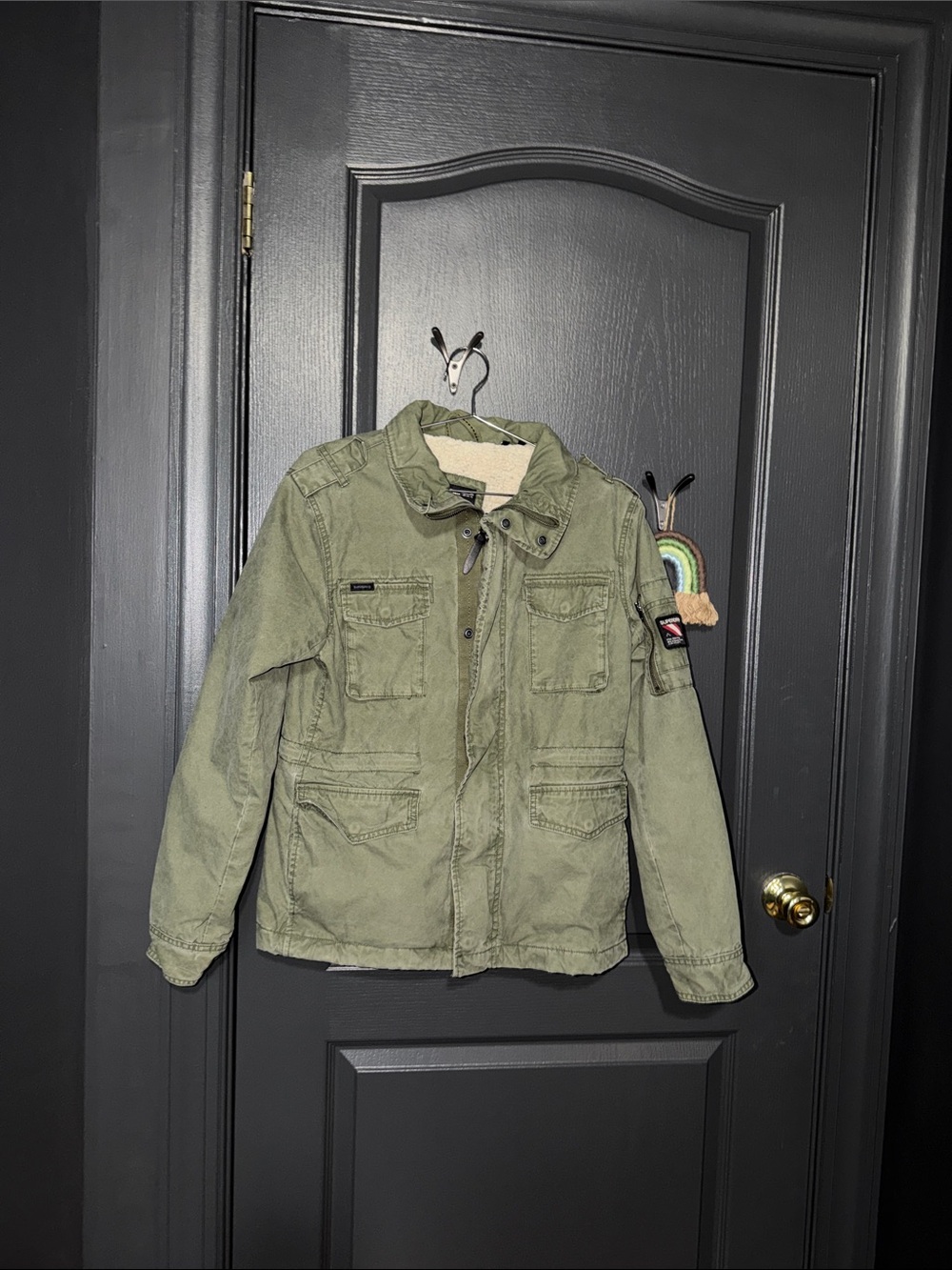 Superdry Olive Green Military Field Jacket with Sherpa Collar